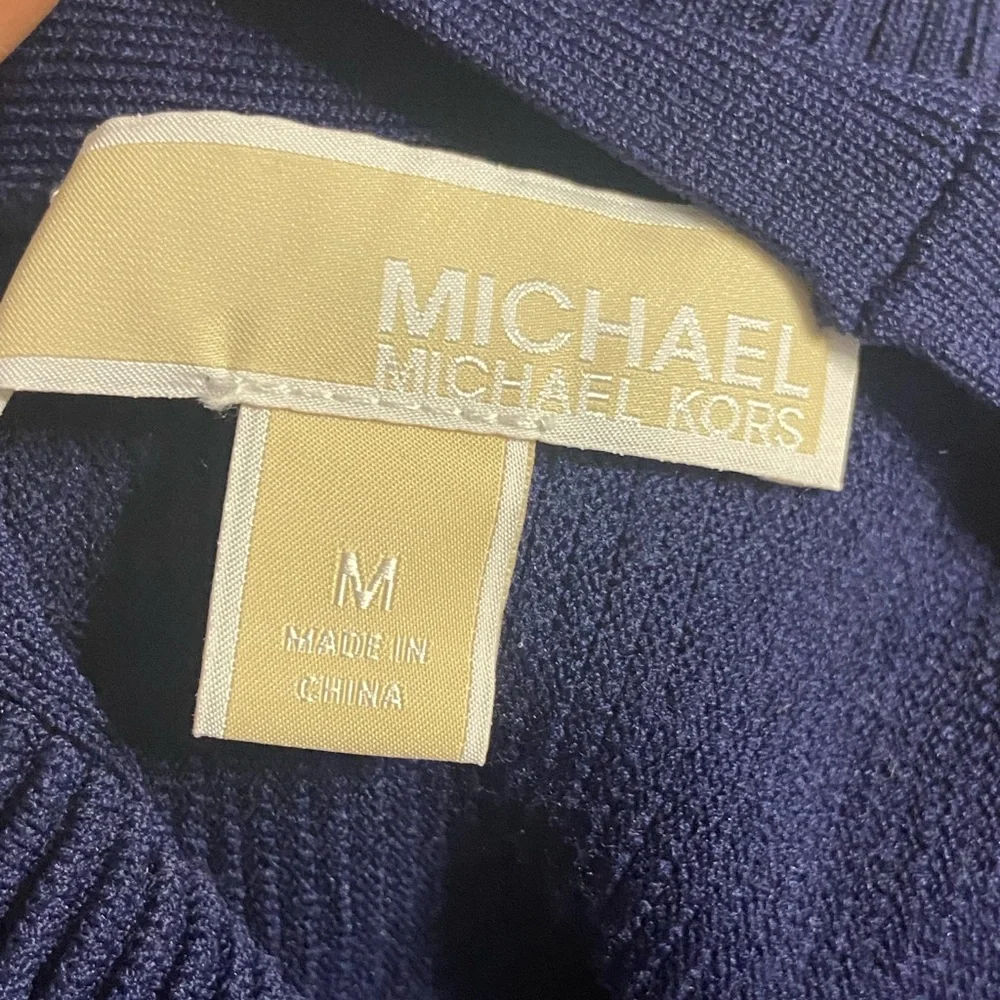 T34a- MICHAEL KORS Navy Keyhole Heavy Knit Fit & Flare Sweater Dress - Picture 6 of 9